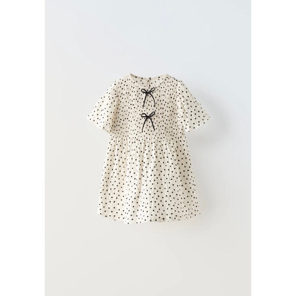 ZARA Textured Polka Dot Bow Dress Size 4T - Picture 2 of 4